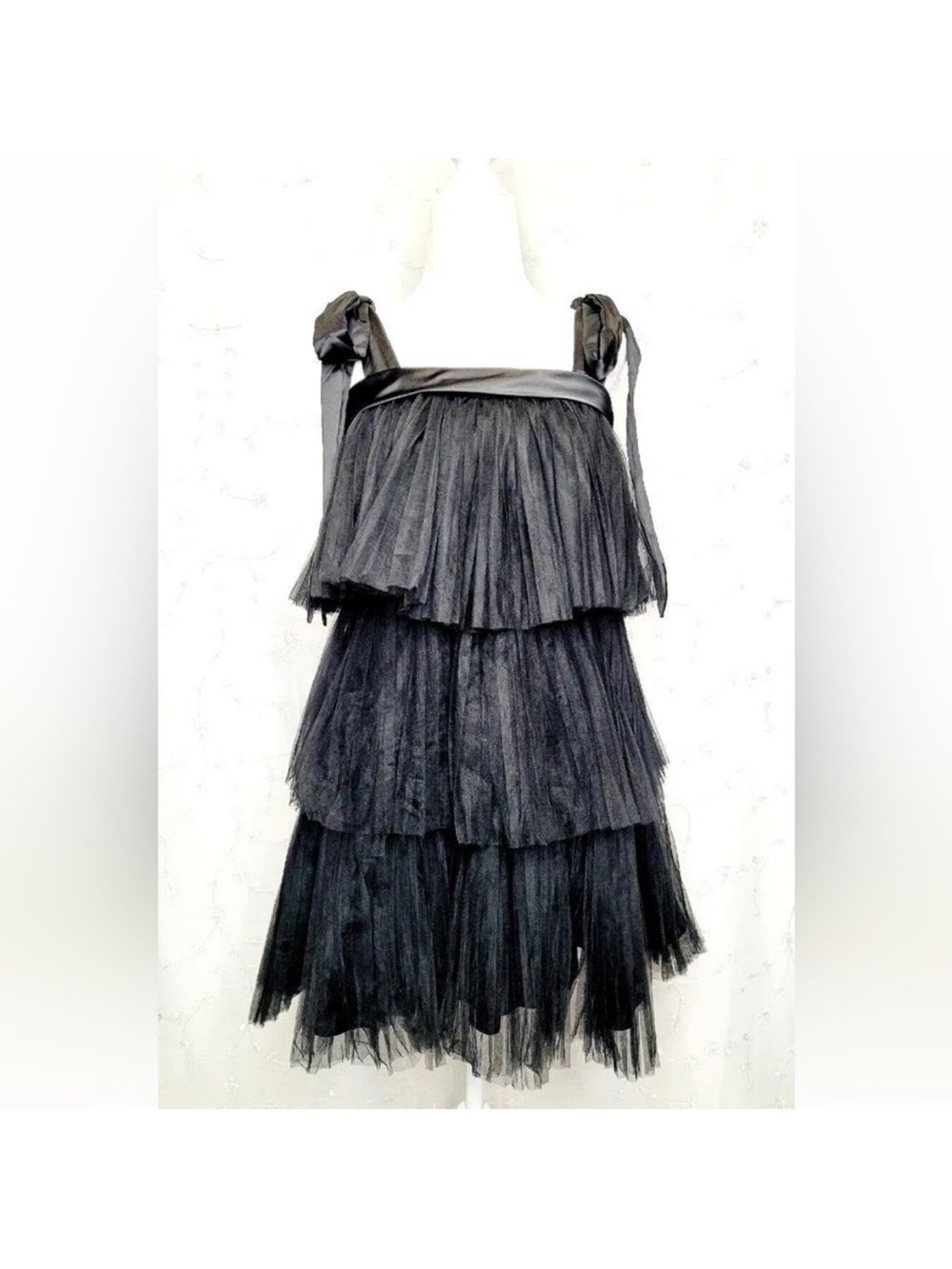 Black Tiered Tulle Midi Dress